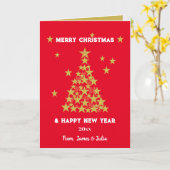 Custom Chique Rood & Goud Glitter Sterren Kerstmis Kaart (Gele Bloem)