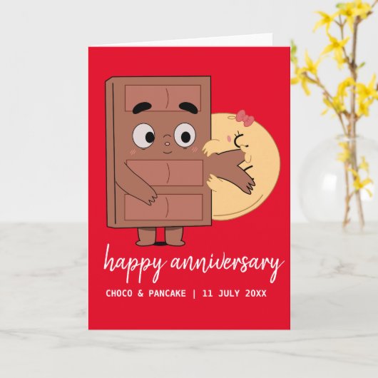 Custom Choco & Pancake Happy Wedding Jubileum Kaart (Gele Bloem)