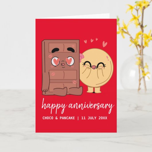 Custom Choco & Pancake Happy Wedding Jubileum Kaart (Gele Bloem)