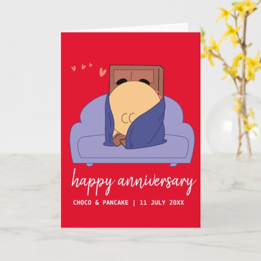 Custom Choco & Pancake Happy Wedding Jubileum Kaart (Gele Bloem)