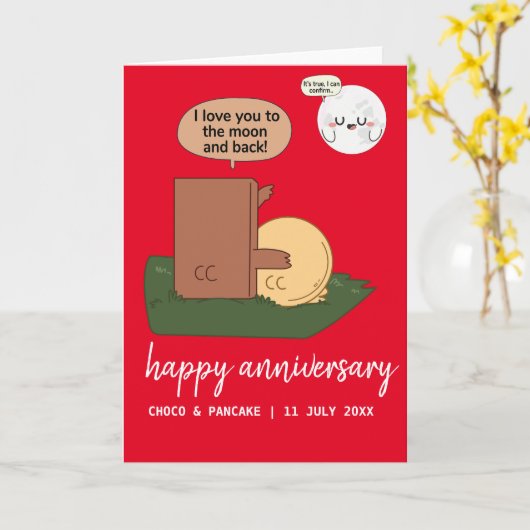 Custom Choco & Pancake Happy Wedding Jubileum Kaart (Gele Bloem)