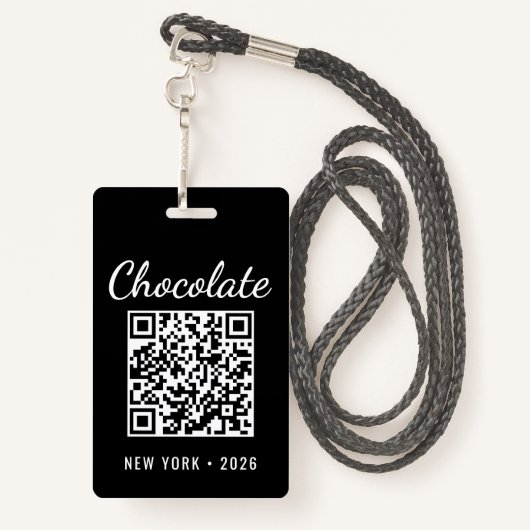 Custom Chocolate Festival QR Code Exibitor ID Badge (Achterkant met draagriem)