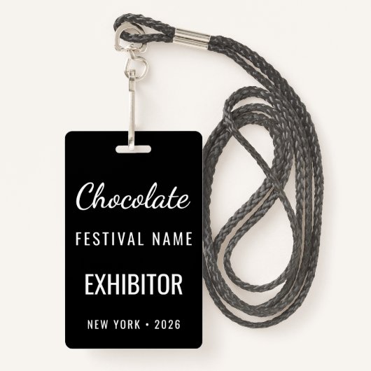 Custom Chocolate Festival QR Code Exibitor ID Badge (Voorkant met draagriem)