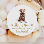 Custom Chocolate Lab Dog Wedding Favor Stickers<br><div class="desc">Vier uw speciale dag met deze schattige aangepaste waterverf hond bruiloft gunst stickers. Veel rassen beschikbaar in mijn winkel en in het collectie hieronder. Pas aan met de naam van je huisdier.</div>