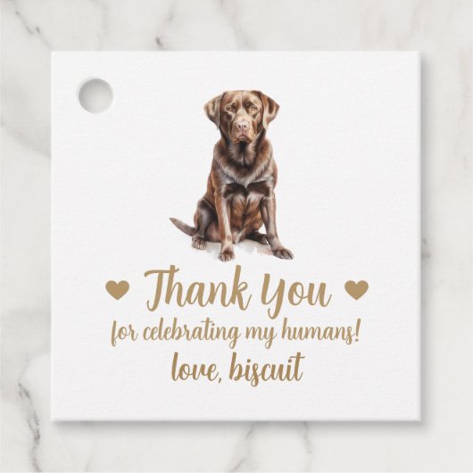 Custom Chocolate Lab Hond Huwelijksgunst Labels (Voorkant)
