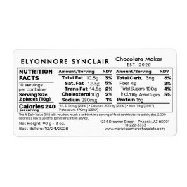 Custom Chocolate Maker Products Nutrition Facts Etiket