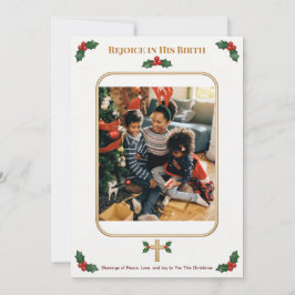 Custom Christian Christmas with Holly and Cross Feestdagenkaart