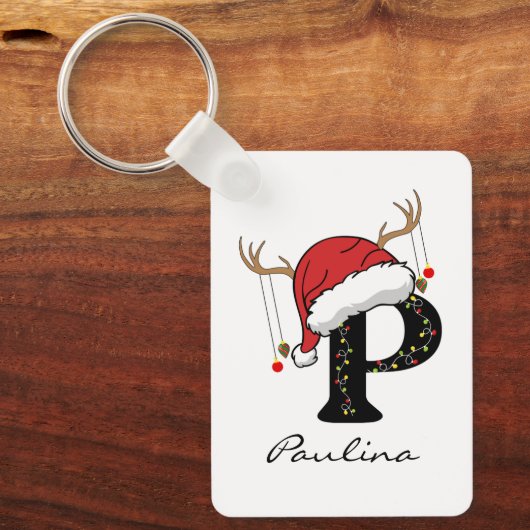 Custom Christmas Alphabet Initial Keychain for Mom (Voorkant)