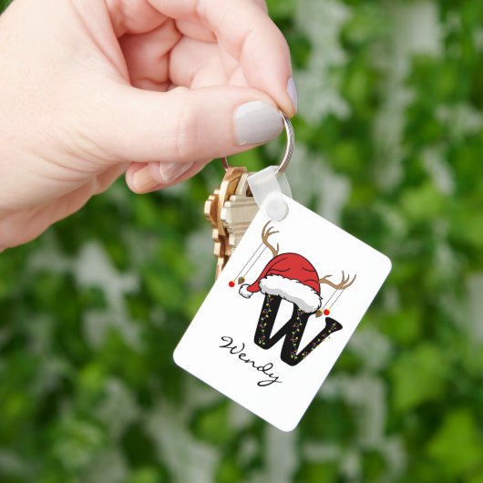 Custom Christmas Alphabet Monogram Mom Keychain (Hand)