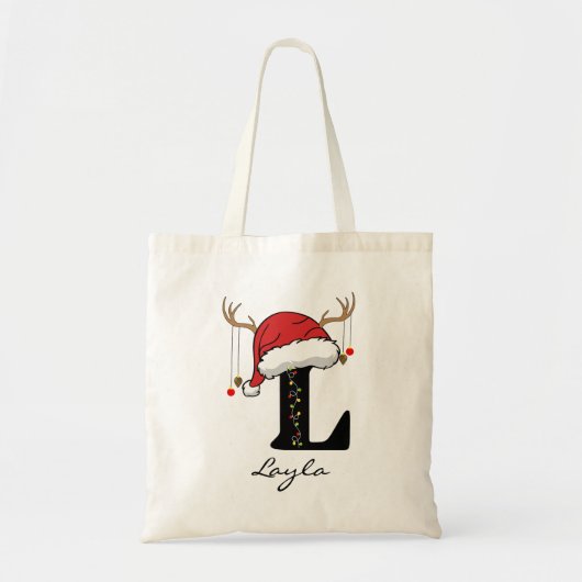 Custom Christmas Alphabet Monogram Tote Bag (Voorkant)