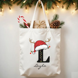 Custom Christmas Alphabet Monogram Tote Bag