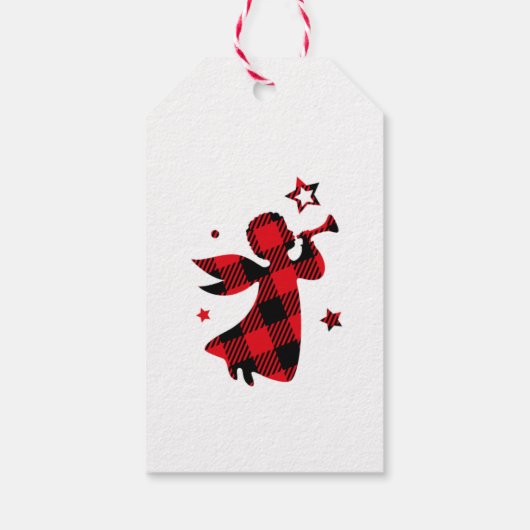 Custom Christmas Angel – Rode Buffel Plaid Cadeaulabel (Achterkant)