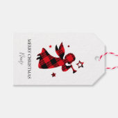 Custom Christmas Angel – Rode Buffel Plaid Cadeaulabel (Voorkant (Horizontaal))