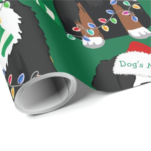 Custom Christmas Bernese Mt Dog Green Holiday Cadeaupapier (Rol Hoek)