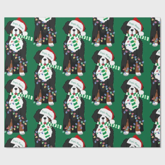 Custom Christmas Bernese Mt Dog Green Holiday Cadeaupapier (Vlak)