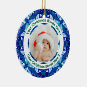 Custom Christmas Blue Green Family Photo Gift Keramisch Ornament (Rechts)