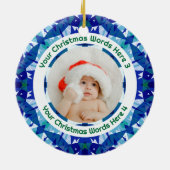 Custom Christmas Blue Green Family Photo Gift Keramisch Ornament (Achterkant)