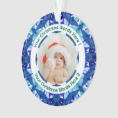 Custom Christmas Blue Green Family Photo Gift Ornament (voorkant)
