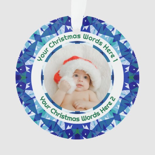 Custom Christmas Blue Green Family Photo Gift Ornament (voorkant)
