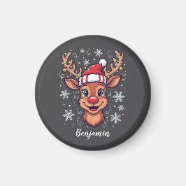Custom Christmas Cheer Cute Reindeer in Hat Magneet