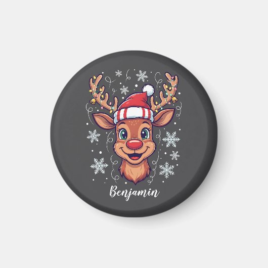 Custom Christmas Cheer Cute Reindeer in Hat Magneet (Voorkant)