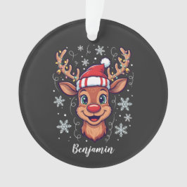 Custom Christmas Cheer Cute Reindeer in Hat Ornament
