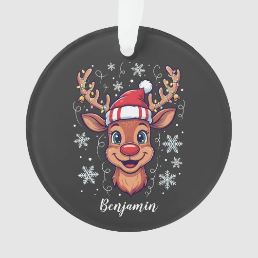 Custom Christmas Cheer Cute Reindeer in Hat Ornament (voorkant)