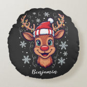 Custom Christmas Cheer Cute Reindeer in Hat  Rond Kussen (Voorkant)
