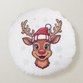 Custom Christmas Cheer Cute Reindeer in Hat  Rond Kussen (Achterkant)