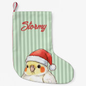 Custom Christmas Cockatiel Wearing Santa Hat Kleine Kerstsok (Voorkant)