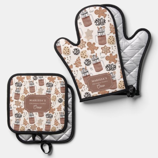 Custom Christmas Cookie Baking Crew Personalized Ovenwant & Pannenlap Set (Voorkant / Achterkant)