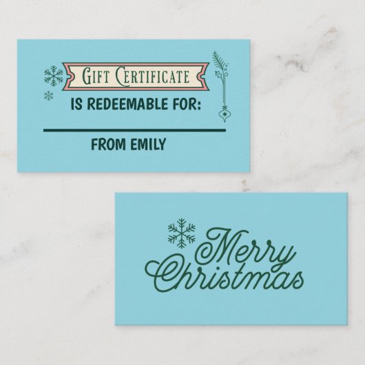 Custom Christmas Coupon Card Redeemable Gift  Informatiekaartje (Voorkant / Achterkant)