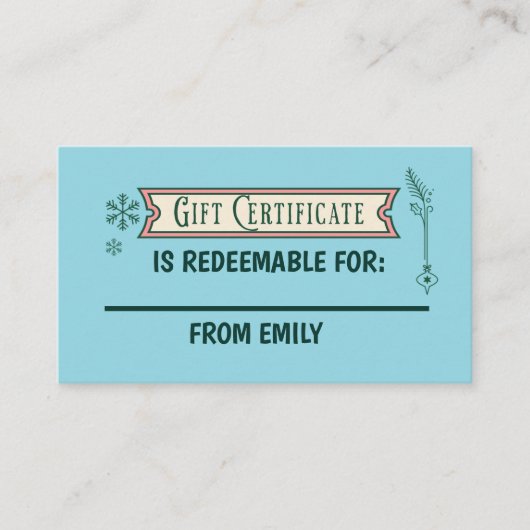 Custom Christmas Coupon Card Redeemable Gift  Informatiekaartje (Voorkant)