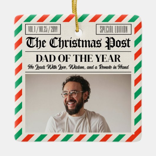 Custom Christmas Dad Gift, Fun Dad Newspaper  Keramisch Ornament (Voorkant)