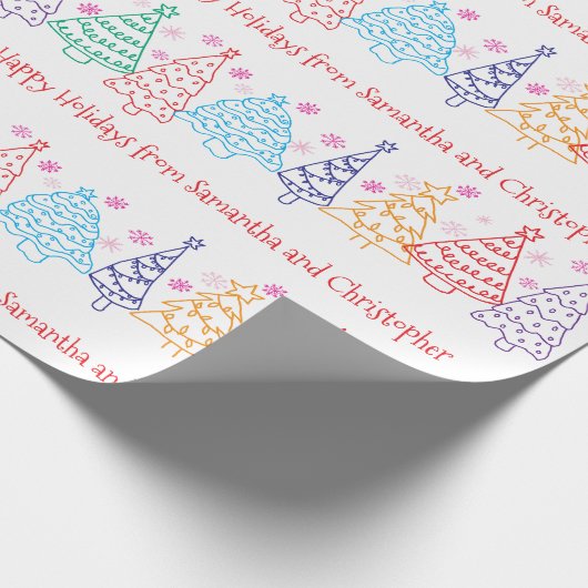 Custom Christmas Doodle Modern Minimal Fun Festive Cadeaupapier (Hoek)