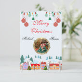Custom Christmas Family Photo Card – Editable RSVP Kaartje (Staand voorkant)