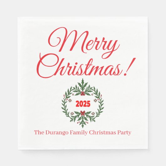 Custom Christmas Festive Floral Wreath Luncheon Servet (Voorkant)