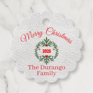 Custom Christmas Festive Floral Wreath Scalloped Bedankjes Labels