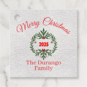 Custom Christmas Festive Floral Wreath Square Bedankjes Labels (Voorkant)