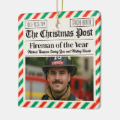 Custom Christmas Firefighter Gift, Fun Newspaper Keramisch Ornament (Links)