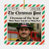 Custom Christmas Firefighter Gift, Fun Newspaper Keramisch Ornament (Achterkant)