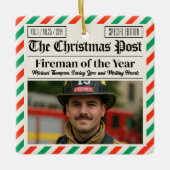 Custom Christmas Firefighter Gift, Fun Newspaper Keramisch Ornament (Voorkant)