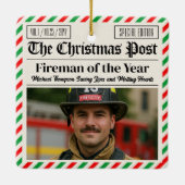 Custom Christmas Firefighter Gift, Fun Newspaper Keramisch Ornament (Achterkant)