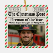 Custom Christmas Firefighter Gift, Fun Newspaper Keramisch Ornament (Voorkant)