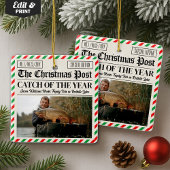 Custom Christmas Fishing Gift, Newspaper Fisherman Keramisch Ornament