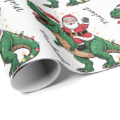 Custom Christmas Funny Santa rijden op een dinosau Cadeaupapier (Rol Hoek)