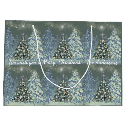 Custom Christmas Gift Bag Winter Forest Scene Groot Cadeauzakje (Achterkant)