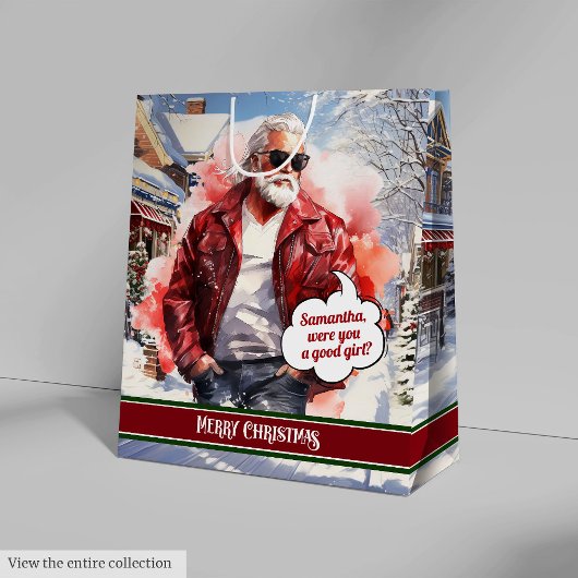 Custom Christmas Gift Bags Handsome Santa Accent Medium Cadeauzakje
