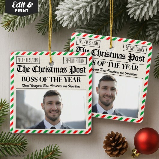 Custom Christmas Gift for Boss Christmas Newspaper Keramisch Ornament