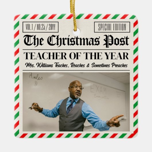Custom Christmas Gift for Teacher Newspaper  Keramisch Ornament (Voorkant)